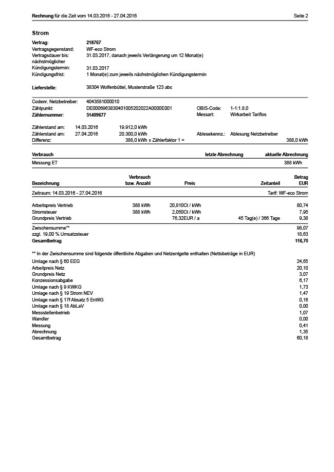 Rechnungserklärung Strom, Gas & Wasser - Stadtwerke Wolfenbuettel